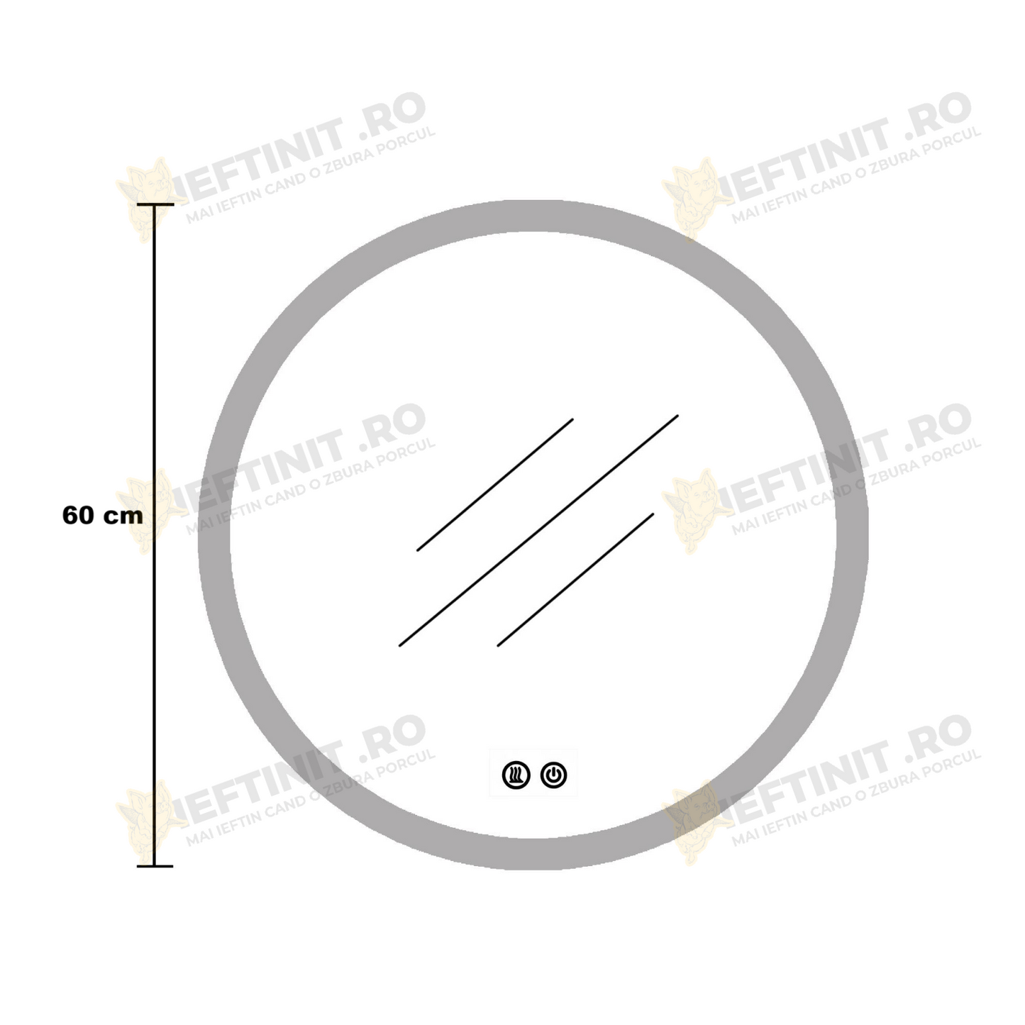 Oglinda LED Odin 60×60 cm Rotunda, Rama Auriu Mat, Buton Touch 3 Tipuri de Lumina, Dimabila OD22021-5