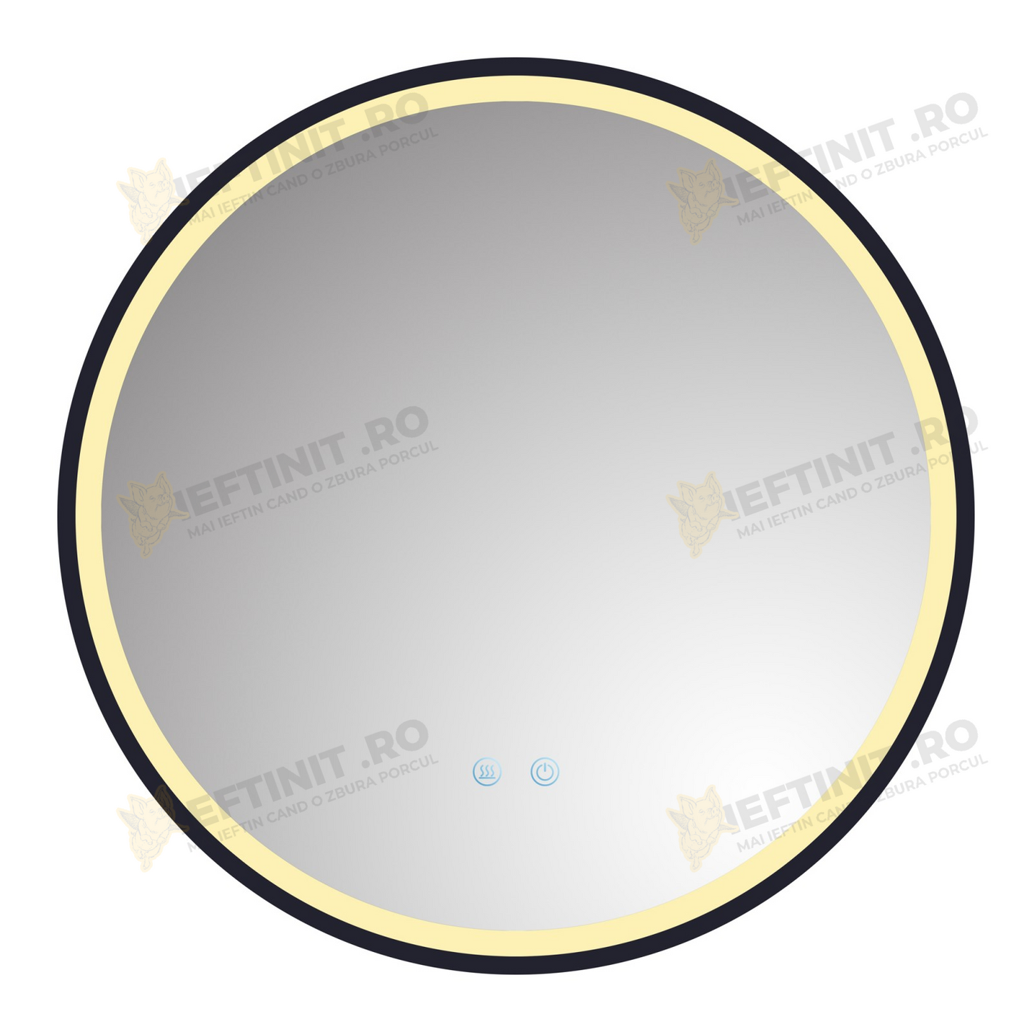 Oglinda LED Odin 60×60 cm Rotunda, Rama Negru Mat, Buton Touch 3 Tipuri de Lumina, Dimabila OD22021-6
