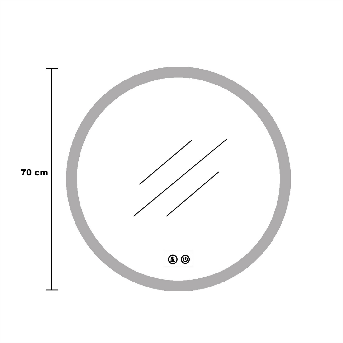 Oglinda Baie LED Odin 70×70 cm Rotunda, Dezaburire, Touch, Ceas si Temperatura OD007-T