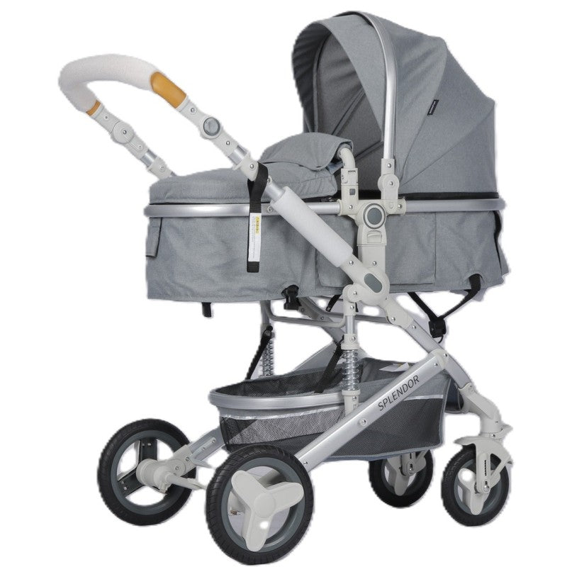 Carucior multifunctional 3 in 1, suspensii, geanta pentru accesorii, roti din cauciuc, parasolar, Splendor SP530GRI (gri)