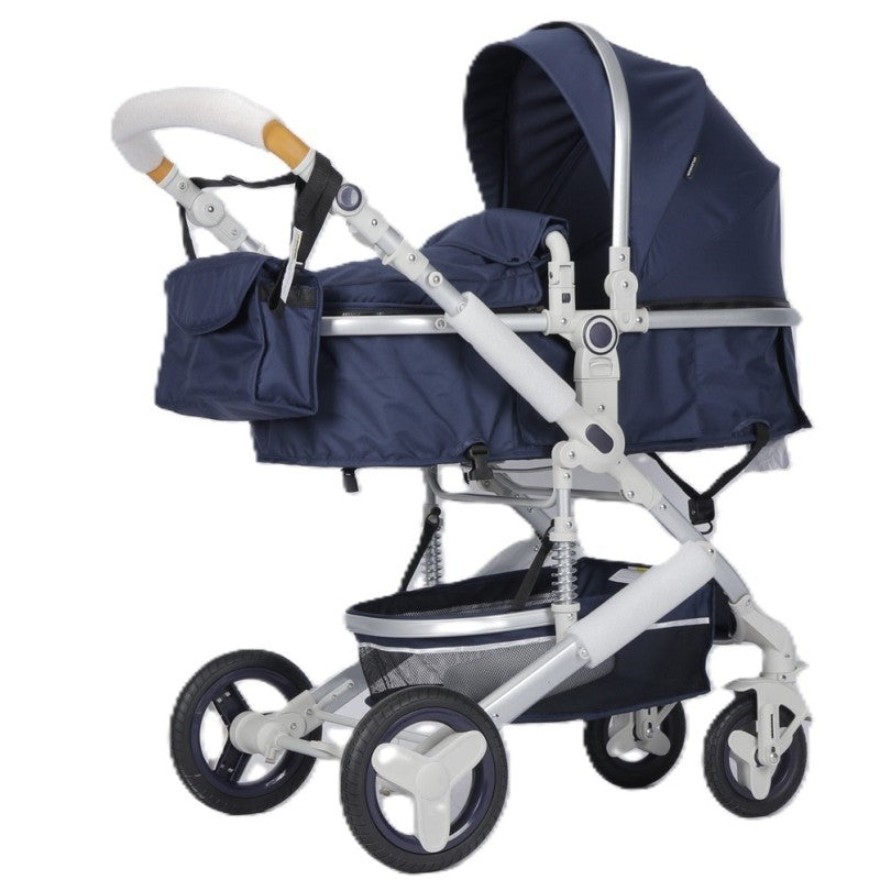 Carucior multifunctional 3 in 1, suspensii, geanta pentru accesorii, roti din cauciuc, parasolar, Splendor SP530NAVY (bleumarin)