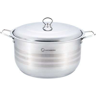 Cratita inalta, profesionala, cu manere groase nituite, cu capac din inox, 34 cm , 16 l , Grunberg GR8134