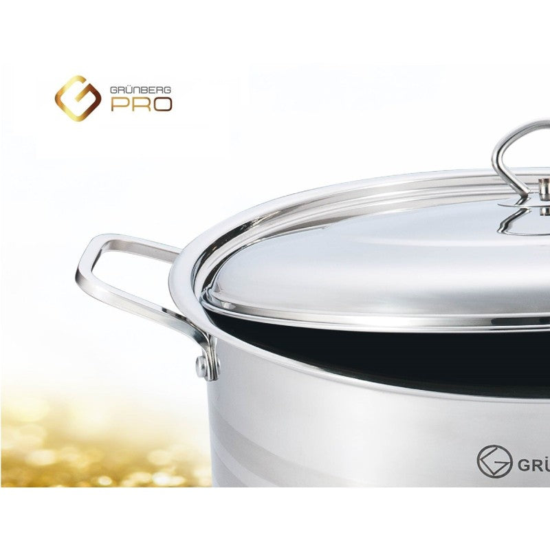 Cratita inalta, profesionala, cu manere groase nituite, cu capac din inox, 40 cm , 26 l , Grunberg GR8140