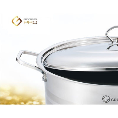Cratita inalta, profesionala, cu manere groase nituite, cu capac din inox, 40 cm , 26 l , Grunberg GR8140