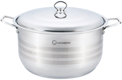 Cratita inalta, profesionala, cu manere groase nituite, cu capac din inox, 38 cm , 23 l , Grunberg GR8138