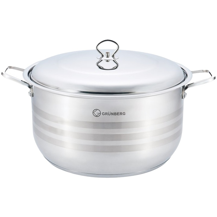 Cratita inalta, profesionala, cu manere groase nituite, cu capac din inox, 36 cm , 20 l , Grunberg GR8136