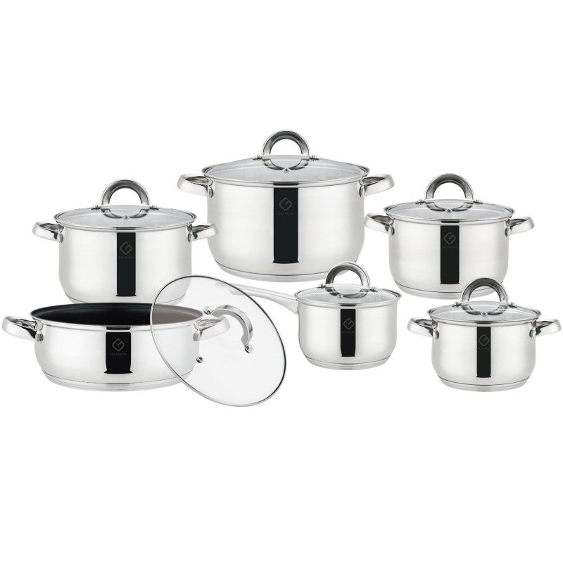 Set 12 piese , 6 vase din inox cu capace din sticla, Grunberg GR1513