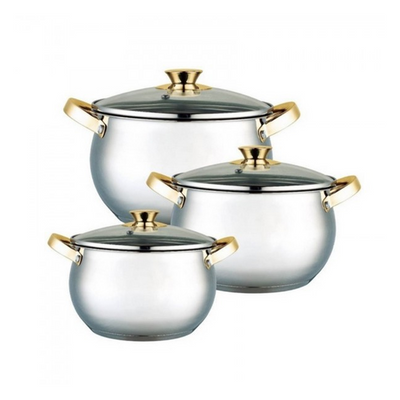 Set 3 oale din inox, 3 capace din sticla, 4, 5.50 si 7 l, Grunberg GR1057