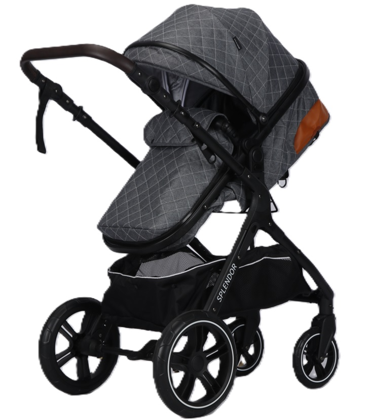 Carucior multifunctional 2 in 1, suspensii, roti EVA, maner reversibil, parasolar, Splendor  SPX1GRI (gri)