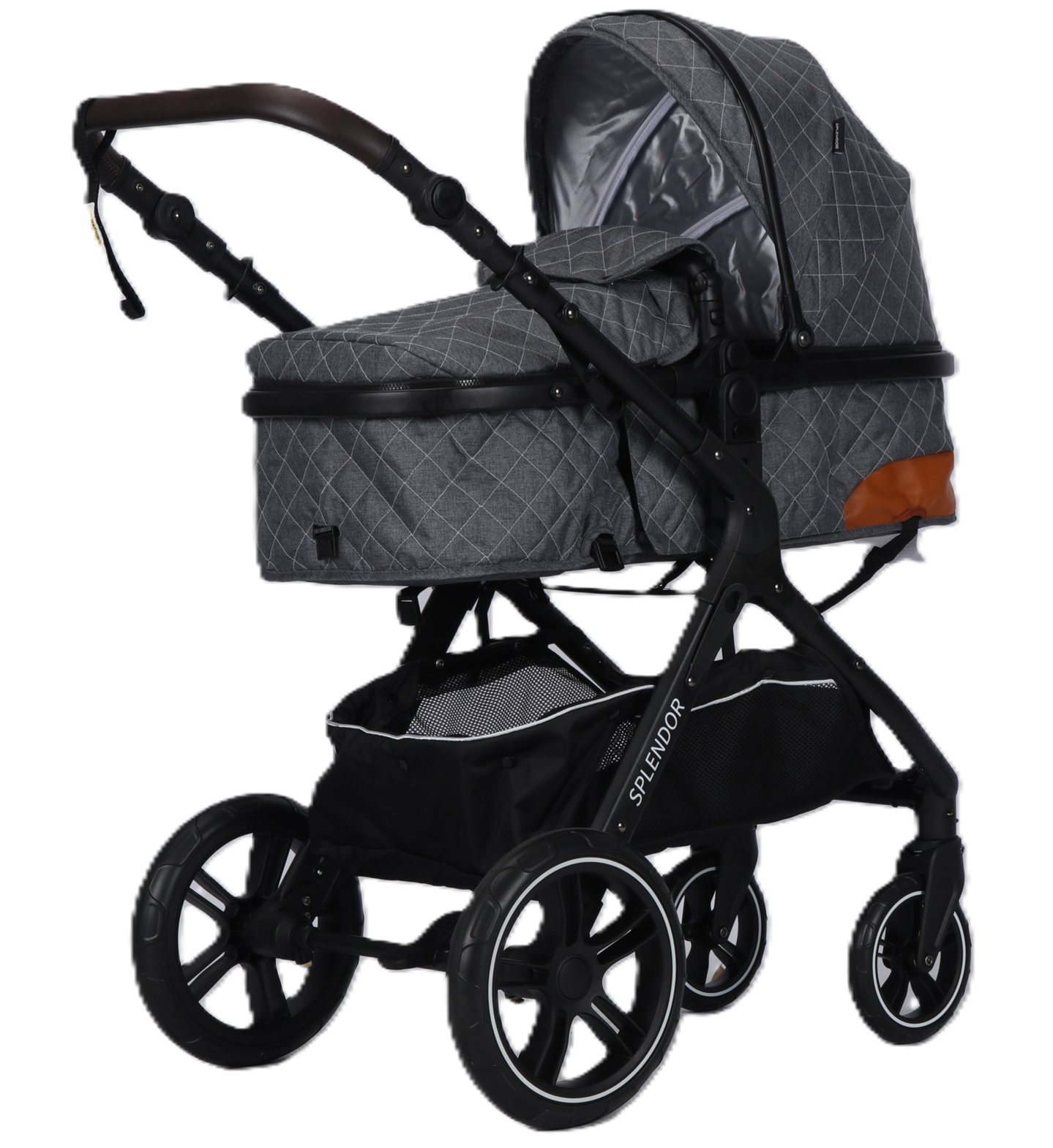 Carucior multifunctional 2 in 1, suspensii, roti EVA, maner reversibil, parasolar, Splendor  SPX1GRI (gri)