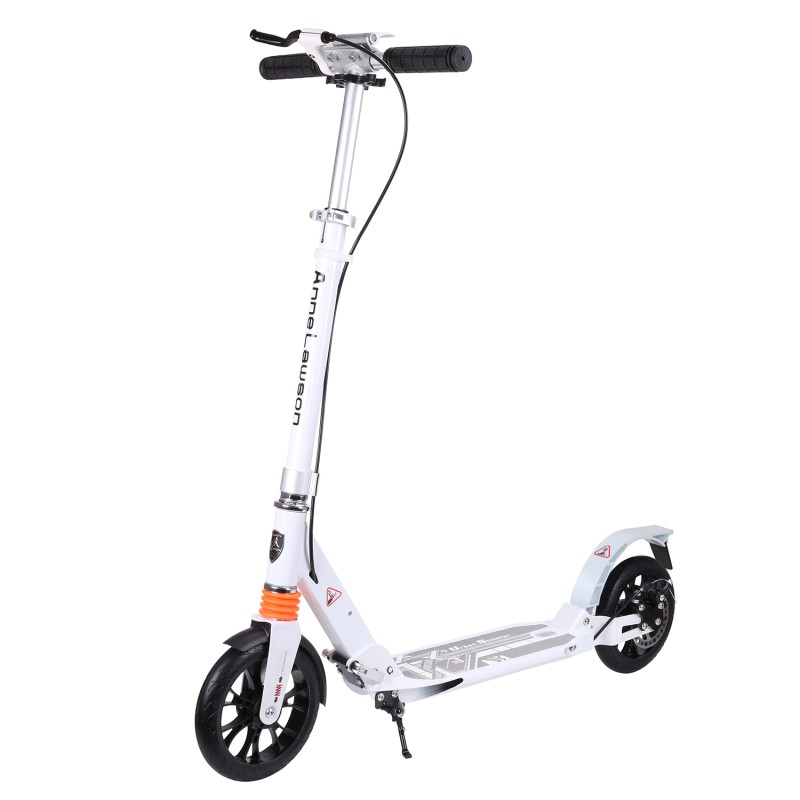 Trotineta pliabila, cu 2 roti, cadru din aluminiu, roti 20 cm din cauciuc, frana cu disc, 96 x 37 x 89-104 cm, Y2001ALB